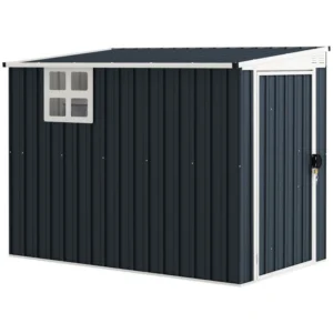 Outsunny 4ft x 7.5ft Lean To Metal Garden Shed with Window - Dark Grey