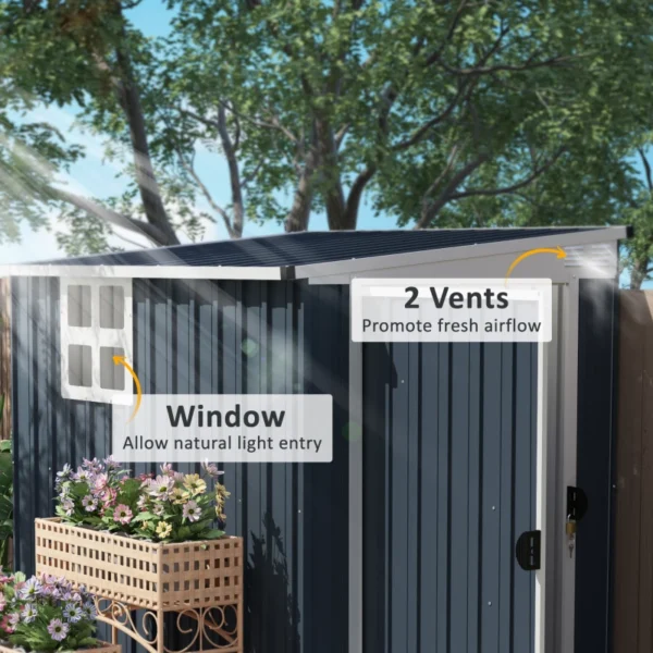 Outsunny 4ft x 6ft Lean To Metal Garden Shed with Window - Dark Grey - Image 2