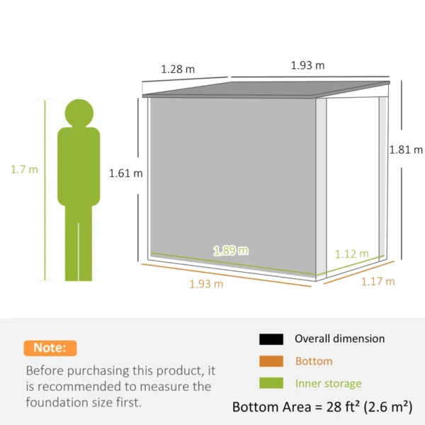 Outsunny 4ft x 6ft Lean To Metal Garden Shed with Window - Dark Grey - Image 5