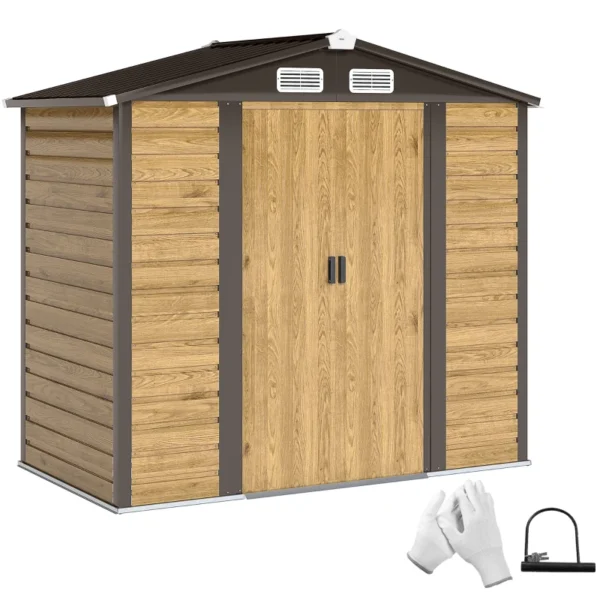 Outsunny 7ft x 4ft Metal Garden Shed with Foundation Grid - Woodlook - Image 7