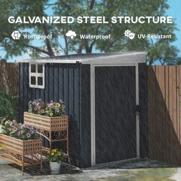 Outsunny 4ft x 6ft Lean To Metal Garden Shed with Window - Dark Grey - Image 10
