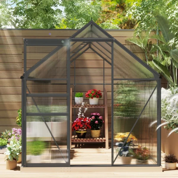Outsunny 6ft x 8ft Polycarbonate Greenhouse -  Dark Grey - Image 6