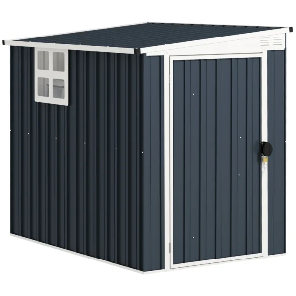 Outsunny 4ft x 6ft Lean To Metal Garden Shed with Window - Dark Grey - Image 7