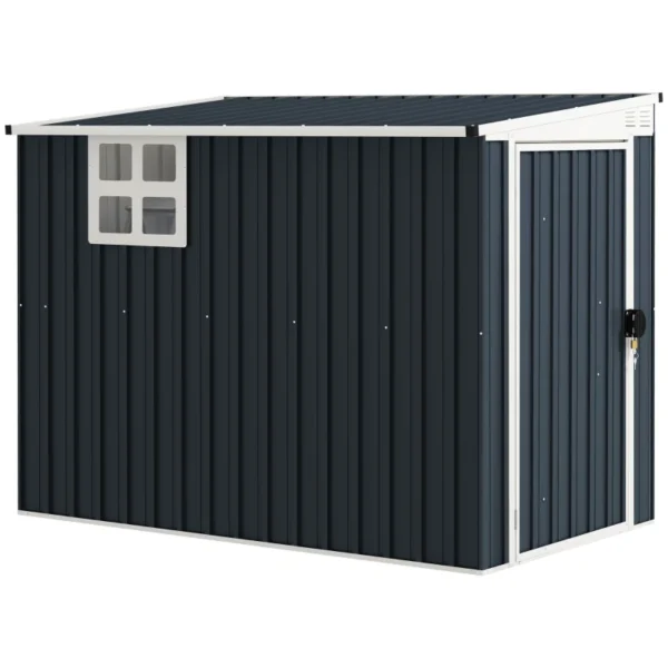 Outsunny 4ft x 7.5ft Lean To Metal Garden Shed with Window - Dark Grey - Image 10