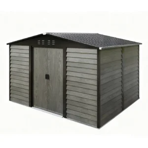 Pro-Tect 10'x8' Woodlook Metal Apex Shed with Foundation Grid - Grey