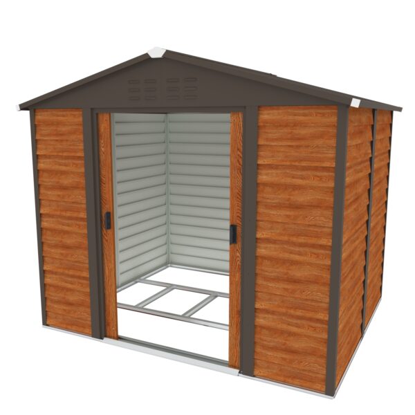Pro-Tect 8'x6' Woodlook Metal Apex Shed with Foundation Grid - Brown - Image 4