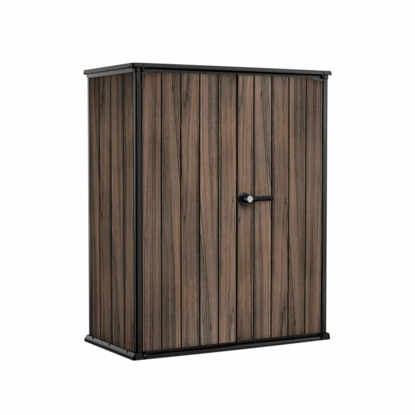 Keter 4.5' x 2' Rosewood Alto Heavy Duty Vertical Plastic Garden Shed with Shelves - Woodlook - Image 6