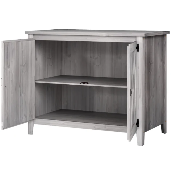 Outsunny Fir Wood Timber Storage Cupboard with Shelf and Double Door - Light Grey - Image 2