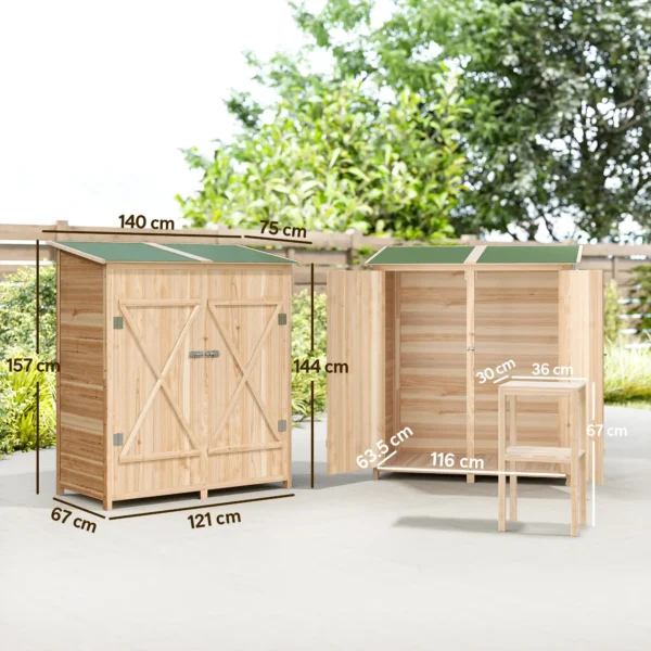 Outsunny Garden Timber Garden Shed with Asphalt Roof - Natural - Image 2