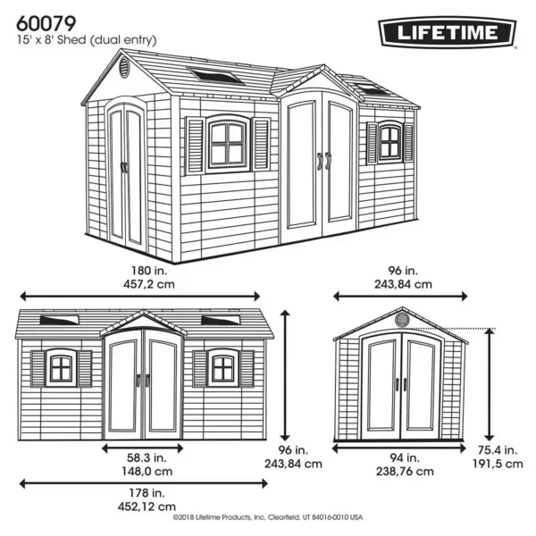 Lifetime 15x8  Heavy Duty Plastic Shed - Dual Entry X60079 - Image 2