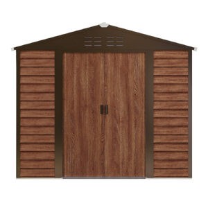 Pro-Tect 8'x6' Woodlook Metal Apex Shed with Foundation Grid - Brown