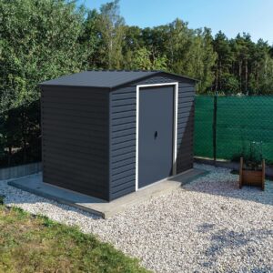 Duramax 8Ă—6 Alpine Metal Apex Garden Shed – Anthracite  (Arriving Mid 2026)