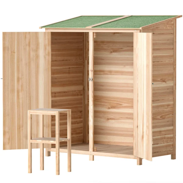 Outsunny Garden Timber Garden Shed with Asphalt Roof - Natural - Image 3