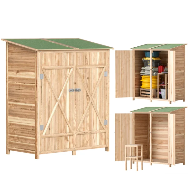 Outsunny Garden Timber Garden Shed with Asphalt Roof - Natural - Image 4