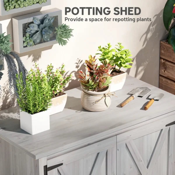 Outsunny Fir Wood Timber Storage Cupboard with Shelf and Double Door - Light Grey - Image 6