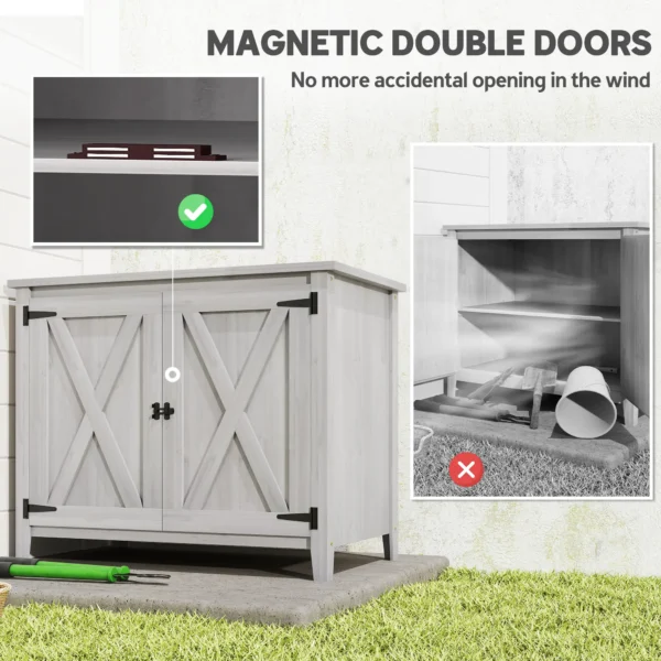 Outsunny Fir Wood Timber Storage Cupboard with Shelf and Double Door - Light Grey - Image 9