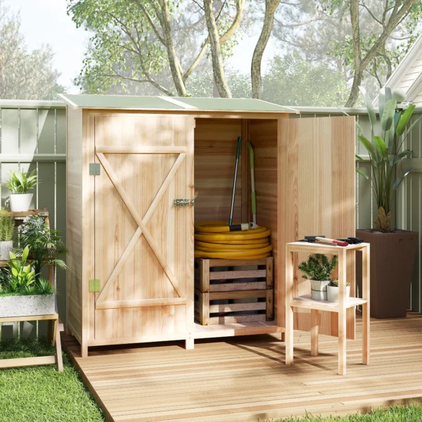 Outsunny Garden Timber Garden Shed with Asphalt Roof - Natural - Image 7