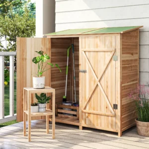 Outsunny Garden Timber Garden Shed with Asphalt Roof - Natural