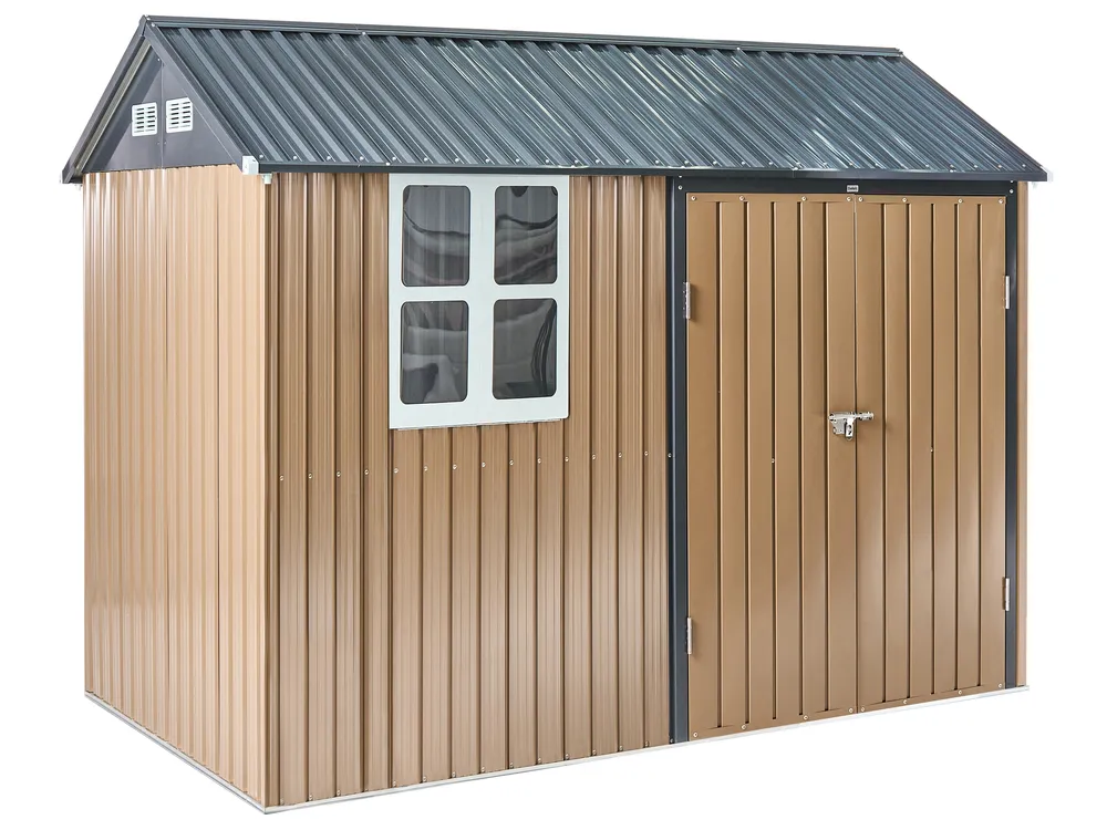 Pro-Tect Nocciano 10'x7' Double Hinged Metal Shed - Warm Brown Grey - Image 3