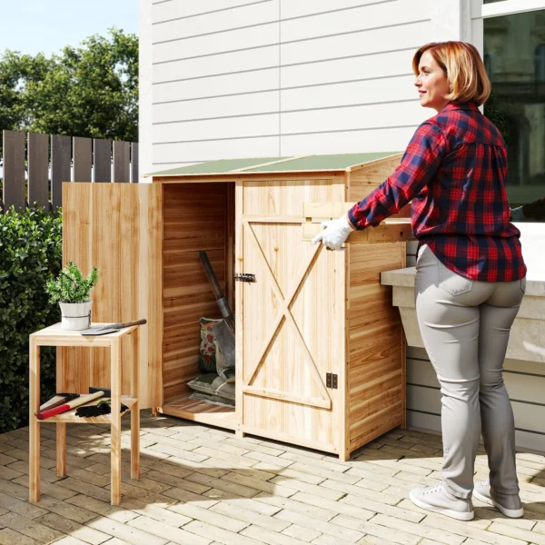 Outsunny Garden Timber Garden Shed with Asphalt Roof - Natural - Image 11