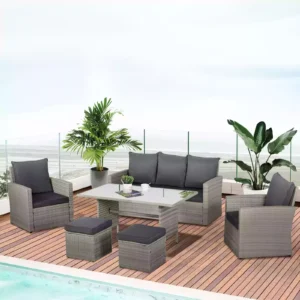 Outsunny 6 Piece Outdoor Patio PE Rattan Sofa Set- Mixed Grey