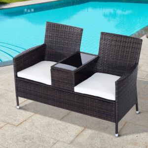 Outsunny Garden Rattan 2 Seater Companion Seat - Brown