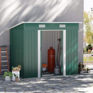 Outsunny 6.5ft x 4ft Metal Garden Pent Shed with Foundation Grid - Green