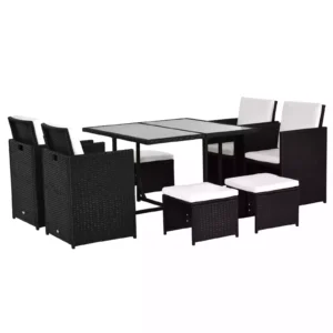 Outsunny 9 Piece Rattan Outdoor Patio Dining Table Set - Black