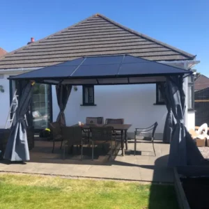 Outsunny 10'x13' Hardtop Metal Gazebo with Netting and Curtains - Grey