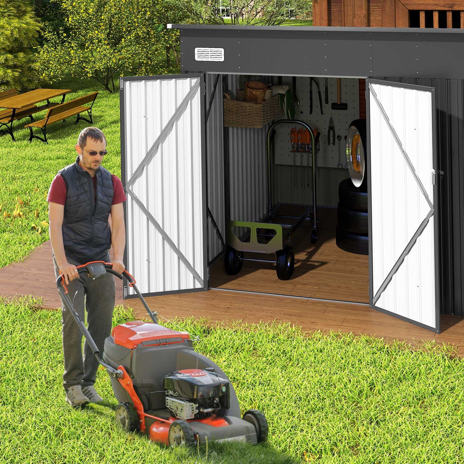 Pro-Tect 9.5'x7' Dual Entrance Metal Lean To Shed - Dark Grey - Image 3