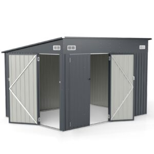 Pro-Tect 9.5'x7' Dual Entrance Metal Lean To Shed - Dark Grey