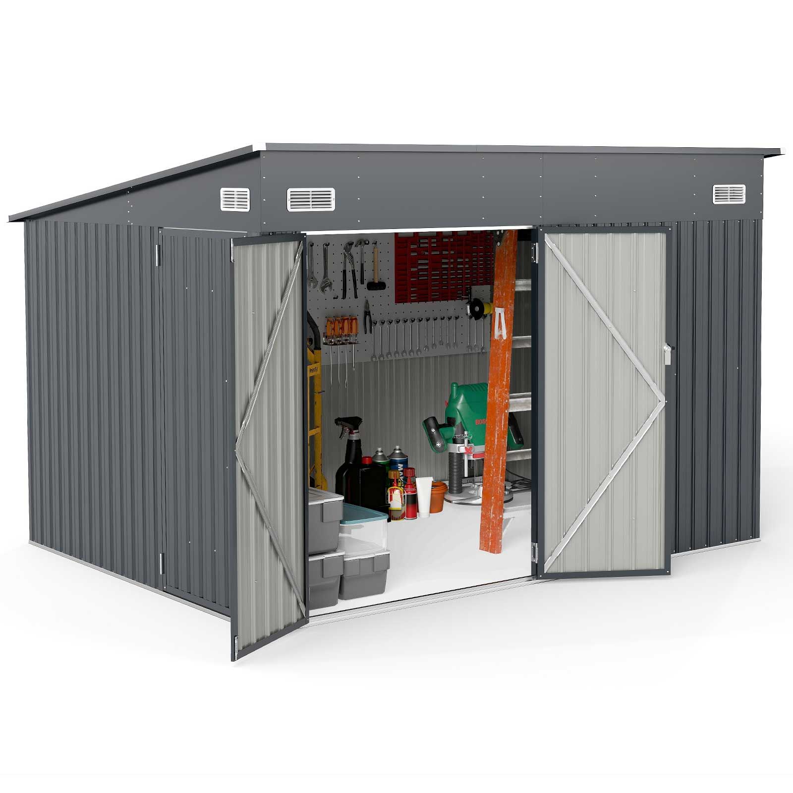 Pro-Tect 9.5'x7' Dual Entrance Metal Lean To Shed - Dark Grey - Image 6