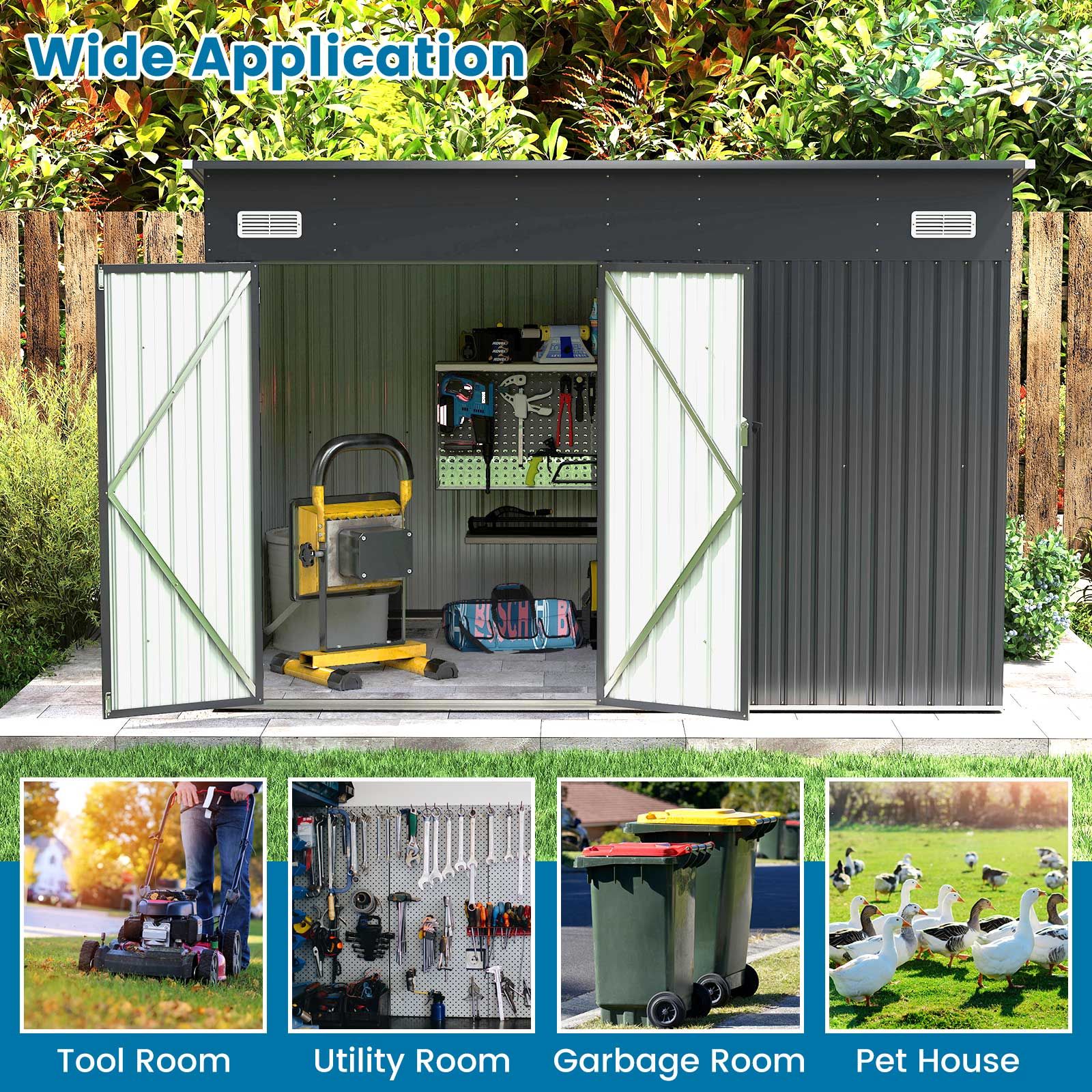 Pro-Tect 9.5'x7' Dual Entrance Metal Lean To Shed - Dark Grey - Image 8