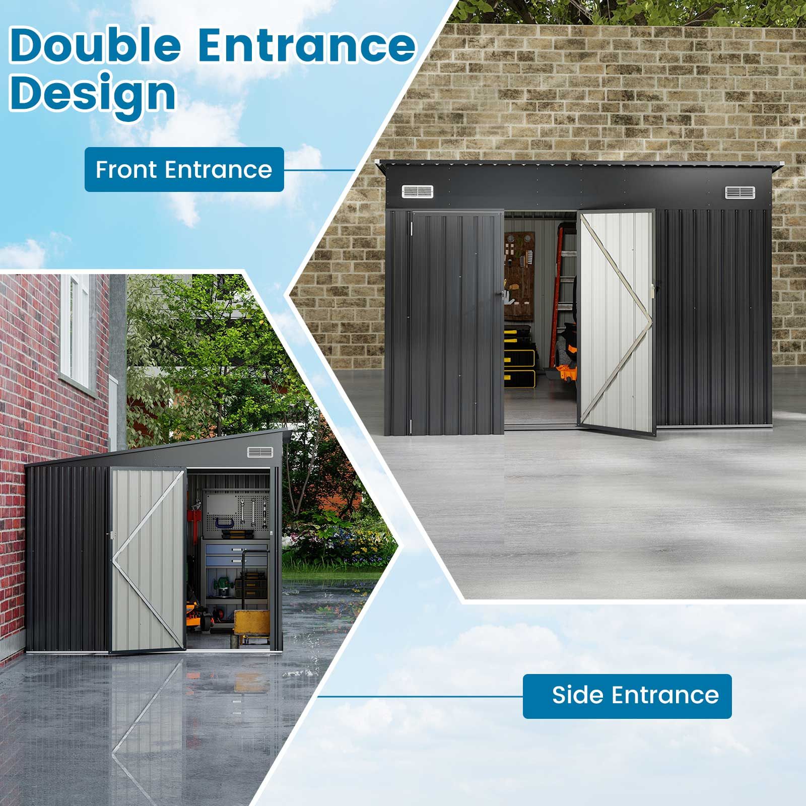 Pro-Tect 9.5'x7' Dual Entrance Metal Lean To Shed - Dark Grey - Image 9