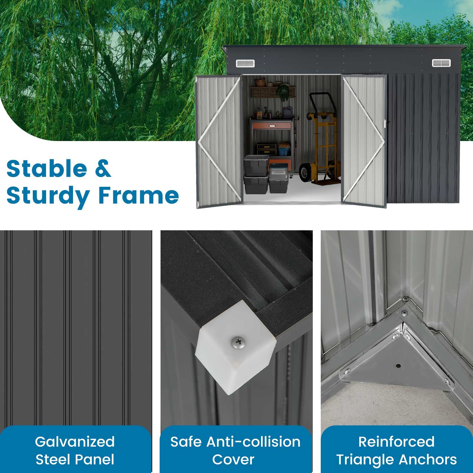 Pro-Tect 9.5'x7' Dual Entrance Metal Lean To Shed - Dark Grey - Image 10