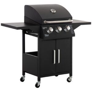 Outsunny 3 Burner Gas BBQ Grill Outdoor Portable Barbecue Carbon Steel - Black