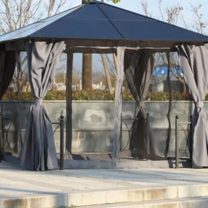 Outsunny 10'x10' Hardtop Metal Gazebo with Netting and Curtains - Black