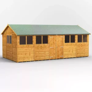 Power 20'x10' Tongue and Groove Timber Apex Shed (window or windowless) (single or double door)