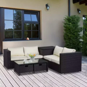Outsunny 4-Seater Corner Rattan Garden Patio Furniture Set - Black