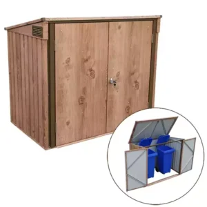 Duramax Metal Double Wheelie Bin Store - Woodgrain Brown
