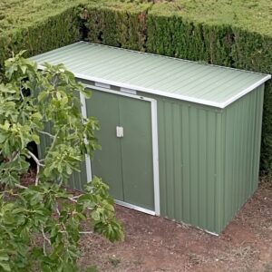 Outsunny 9ft x 4ft Metal Pent Garden Shed - Olive Green with Foundation Grid