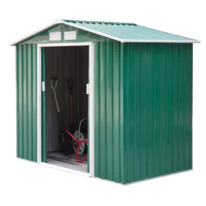 Outsunny 7ft x 4ft Metal Garden Shed - Green with Foundation Grid.