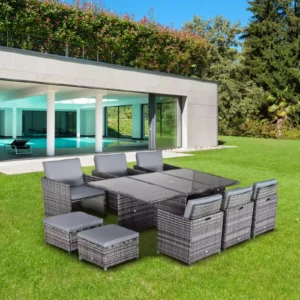 Outsunny Outdoor 11piece Rattan Garden Furniture Patio Dining Set - Mixed Grey