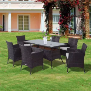 Outsunny 6-Seater Rattan Garden Furniture Dining Set - Brown