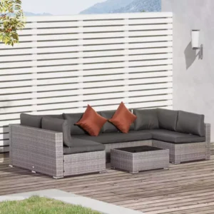 Outsunny Garden Rattan Furniture 6-Seater PE Rattan Sofa Set- Deep Grey