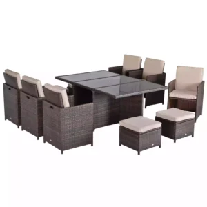 Outsunny Outdoor 11piece Rattan Garden Furniture Patio Dining Set - Mixed Brown