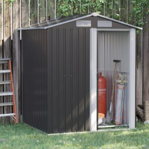 OutSunny 5x4 Metal Apex Garden Shed with Foundation Grid- Anthracite