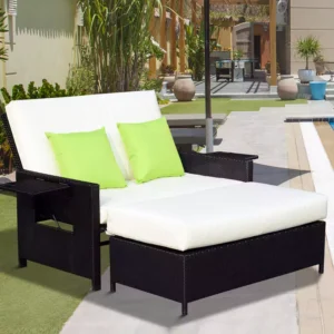 Outsunny 2 Seater Garden Patio Rattan Daybed - Black