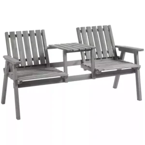 Outsunny 2-Seater Timber Garden Bench - Grey