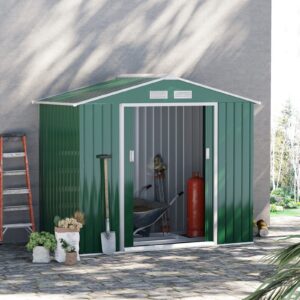 Outsunny 7ft x 4ft Metal Garden Shed - Green with Foundation Grid